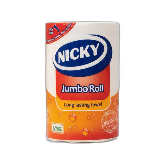 Nicky Jumbo Kitchen Roll White 200 Sheets