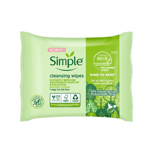 Simple Cleansing Facial Wipes Biodegradable 25 Pack